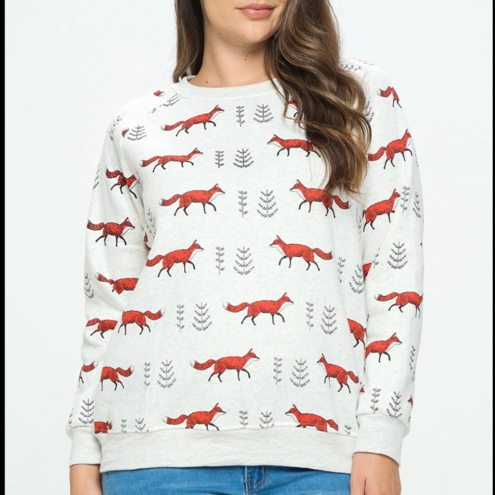 Fox Fleece Art Crewneck Sweater